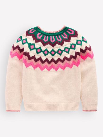 Mini Boden Kids' Eleanor Fair Isle Jumper - view 2, Oatmeal