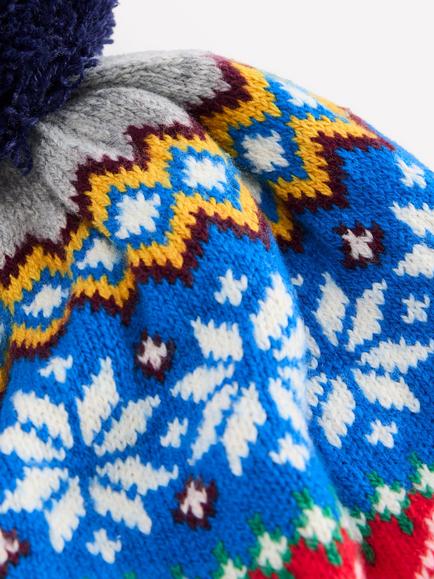 Mini Boden Kids' Fair Isle Bobble Beanie, Grey Marl - view 2, Grey Marl
