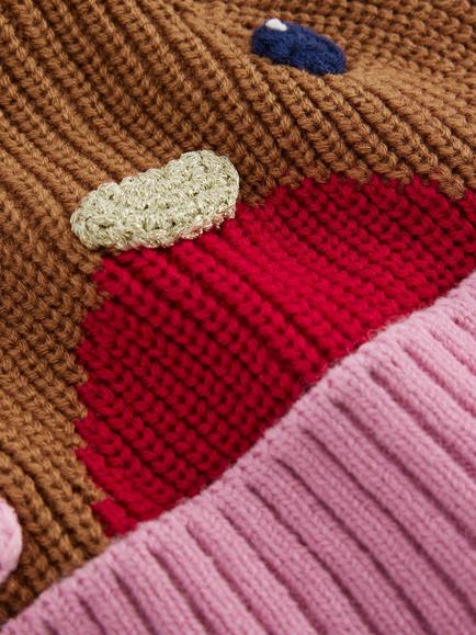 Mini Boden Kids' Robin Bobble Beanie, Robin Red - view 2, Robin Red