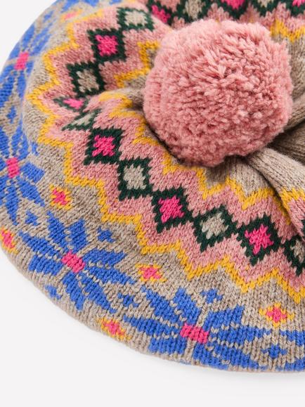 Mini Boden Kids' Fair Isle Bobble Beret, Mink Melange - view 2, Mink Melange