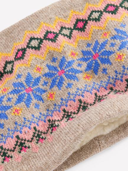 Mini Boden Kids' Fair Isle Fleece Lined Snood, Mink Melange - view 2, Mink Melange