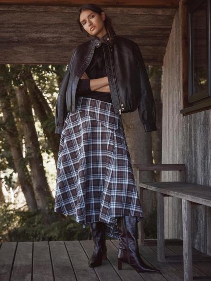 Mint Velvet Check Hanky Hem Midi Skirt, Brown/Multi, Brown/Multi
