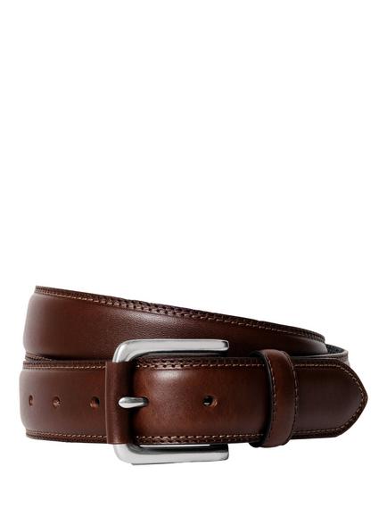 Hackett London Double Stitch Leather Belt, Brown, Brown