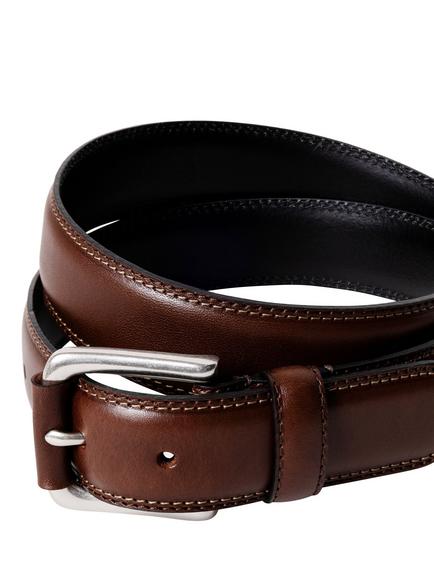 Hackett London Double Stitch Leather Belt, Brown - view 2, Brown