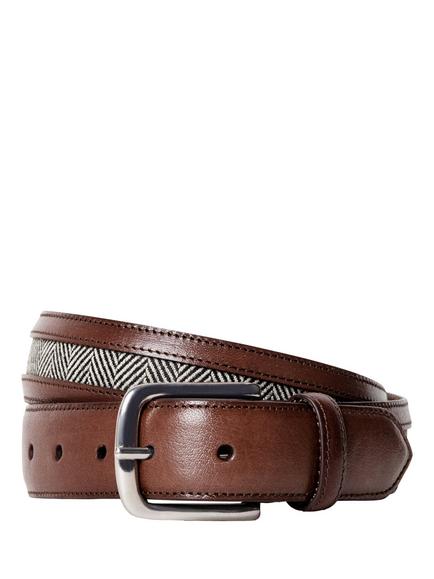 Hackett London Herringbone Tweed Leather Belt, Natural Beige, Natural Beige