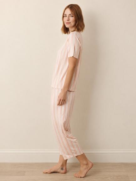 Their Nibs Stripe Short Sleeve Jersey Pyjama Set, Pink/White - view 2, Pink/White
