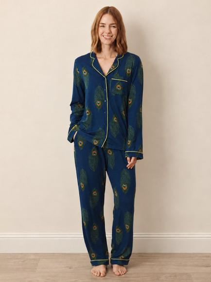 Their Nibs Peacock Print Jersey Pyjama Set, Navy/Multi, Navy/Multi
