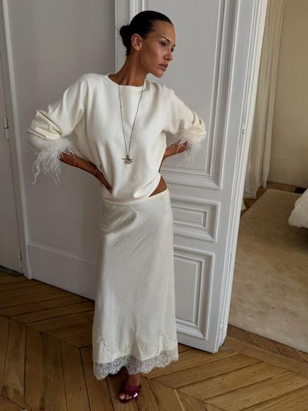 Never Fully Dressed Maeva Midi Skirt, Cream, Cream