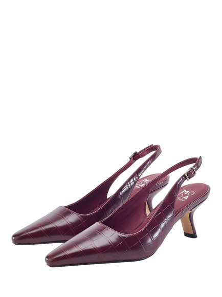 Moda in Pelle Gasella Leather Square Toe Slingback Court Shoes, Burgundy - view 2, Burgundy