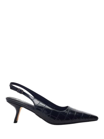 Moda in Pelle Gasella Leather Square Toe Slingback Court Shoes, Black, Black