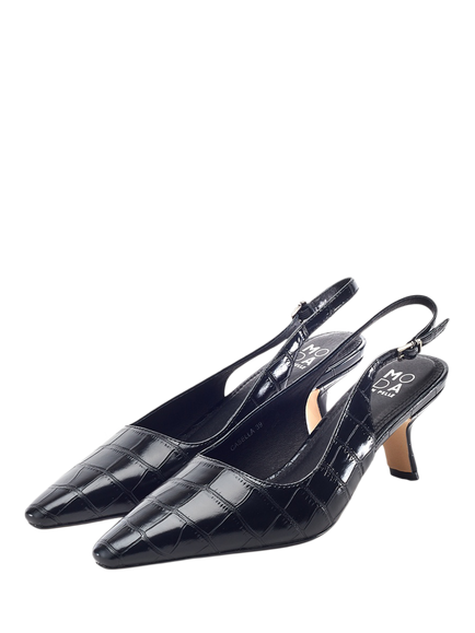 Moda in Pelle Gasella Leather Square Toe Slingback Court Shoes, Black - view 2, Black