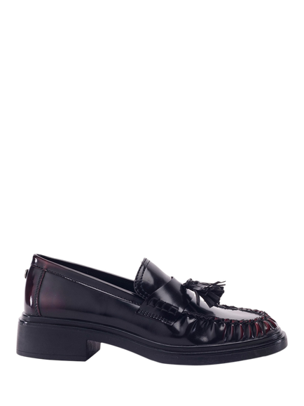 Moda in Pelle Erisse Patent Leather Ruched Toe Penny Loafers, Black, Black