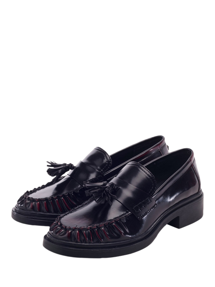 Moda in Pelle Erisse Patent Leather Ruched Toe Penny Loafers, Black - view 2, Black