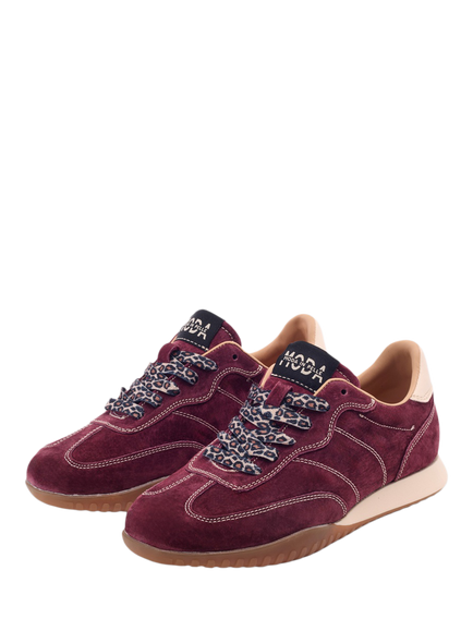Moda in Pelle Aveline Lace Up Trainers, Burgundy - view 2, Burgundy