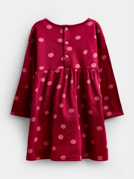 JoJo Maman Bébé Kids' Long Sleeve Spot Print Dress, Burgundy - view 2, Burgundy