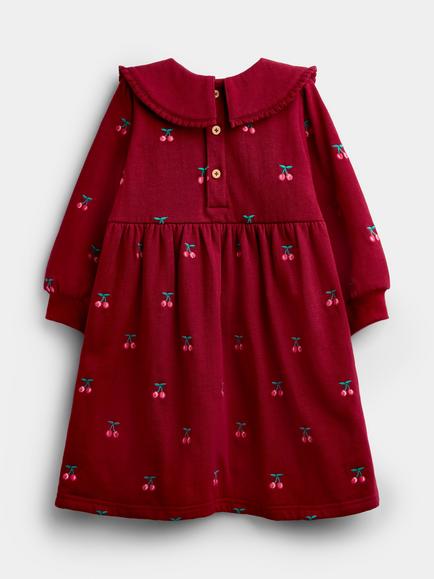 JoJo Maman Bébé Kids' Embroidered Cherry Peter Pan Dress, Berry Red - view 2, Berry Red
