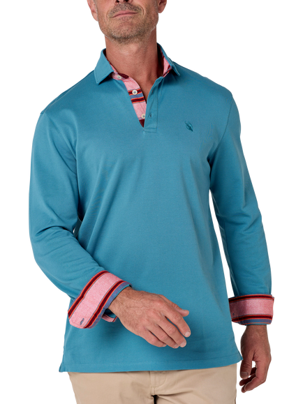 KOY Cotton Regular Fit Long Sleeve Polo Shirt, Petrol Blue, Petrol Blue