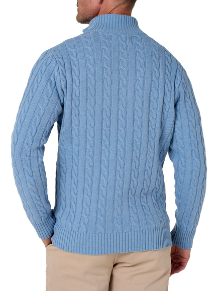 KOY Wool Rich Cable Knit Quarter-Zip Jumper - view 2, Powder Blue
