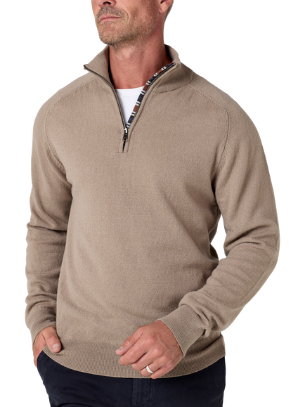 KOY Merino Wool Quarter-Zip Jumper, Beige