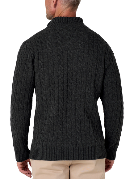 KOY Wool Rich Cable Knit Quarter-Zip Jumper - view 2, Charcoal