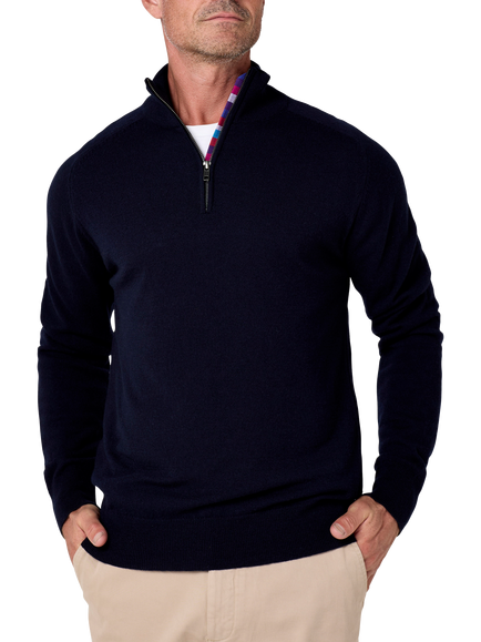 KOY Quarter Zip Merino Wool Jumper, Navy, Navy