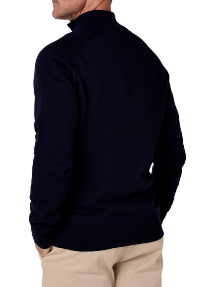 KOY Quarter Zip Merino Wool Jumper, Navy - view 2, Navy