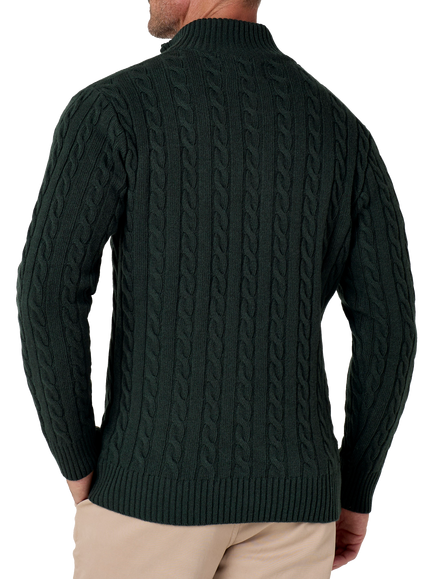 KOY Wool Rich Cable Knit Quarter-Zip Jumper - view 2, Pine Green