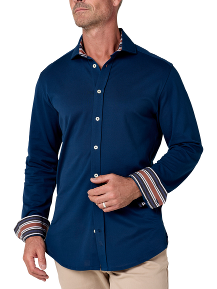 KOY Cotton Regular Fit Pique Shirt, Navy, Navy