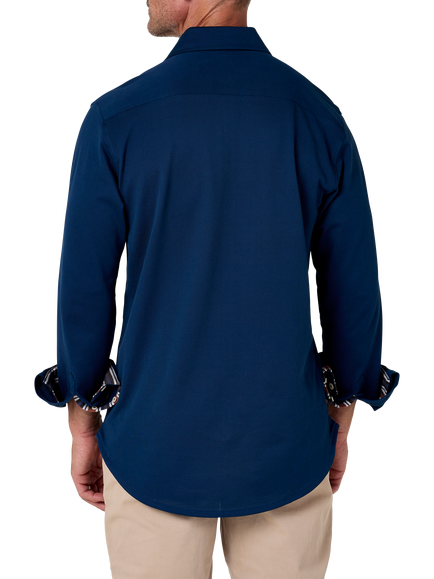 KOY Cotton Regular Fit Pique Shirt, Navy - view 2, Navy