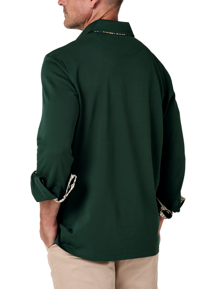 KOY Cotton Regular Fit Long Sleeve Polo Shirt, Forest Green - view 2, Forest Green