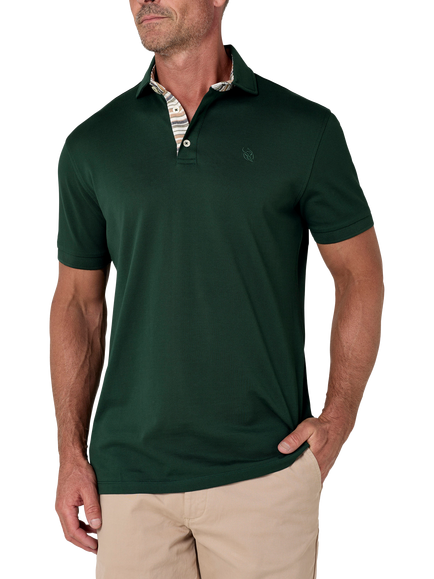 KOY Cotton Regular Fit Short Sleeve Polo Shirt, Forest Green, Forest Green