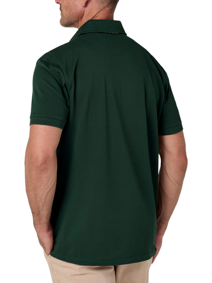 KOY Cotton Regular Fit Short Sleeve Polo Shirt, Forest Green - view 2, Forest Green