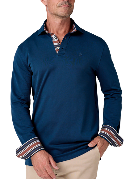 KOY Cotton Regular Fit Long Sleeve Piqué Polo Shirt, Navy, Navy