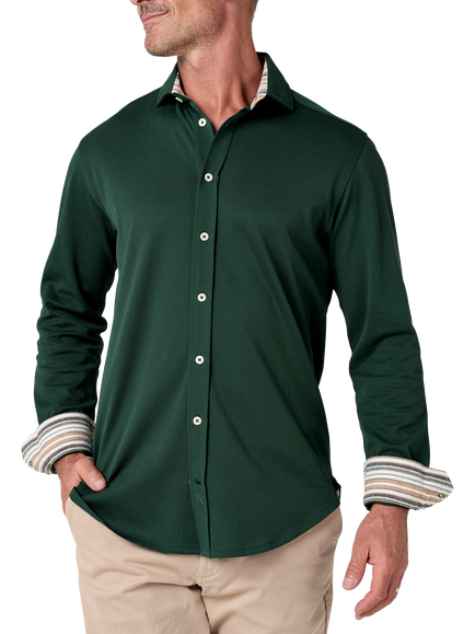 KOY Cotton Regular Fit Pique Shirt, Forest Green, Forest Green
