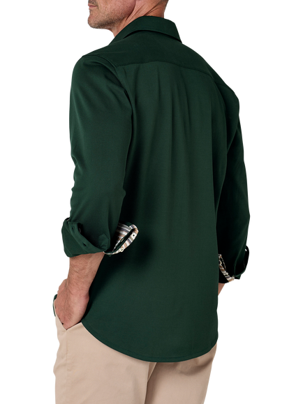 KOY Cotton Regular Fit Pique Shirt, Forest Green - view 2, Forest Green