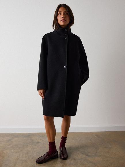 Whistles Wool Blend Funnel Neck Cocoon Coat, Black, Black