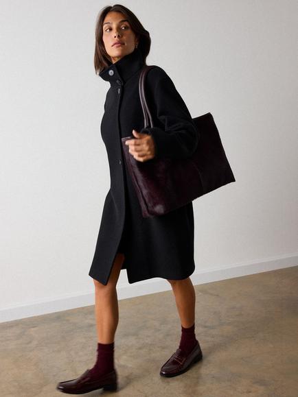 Whistles Wool Blend Funnel Neck Cocoon Coat, Black - view 2, Black