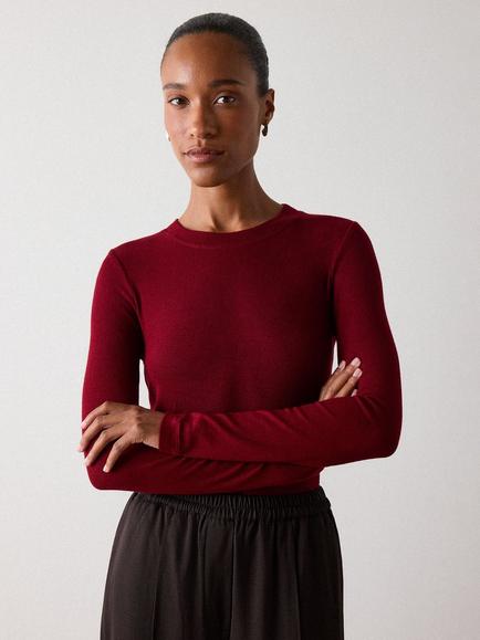 Whistles Essential Ribbed Crew Neck Top containing LENZING™ ECOVERO™ Viscose, Red, Red