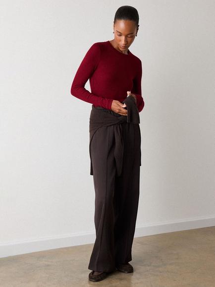 Whistles Essential Ribbed Crew Neck Top containing LENZING™ ECOVERO™ Viscose, Red - view 2, Red