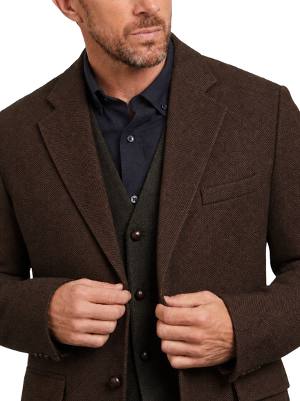 Guards London Law Wool Herringbone Blazer, Brown - view 2, Brown