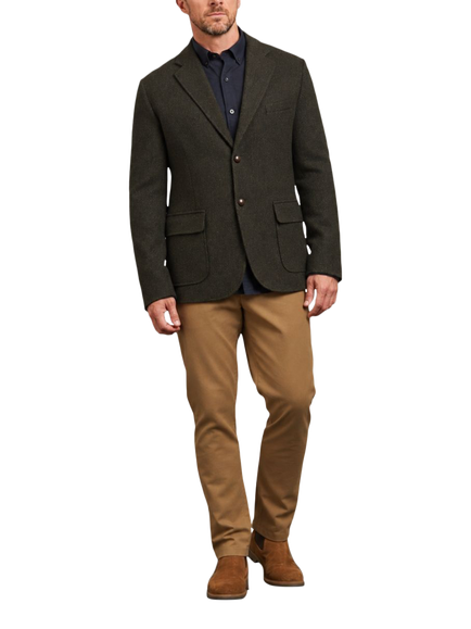 Guards London Wool Tweed Herringbone Blazer, Green - view 2, Green
