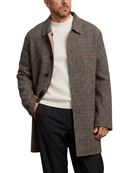 Guards London Joseph Wool Blend Overcoat, Camel Check, Camel Check