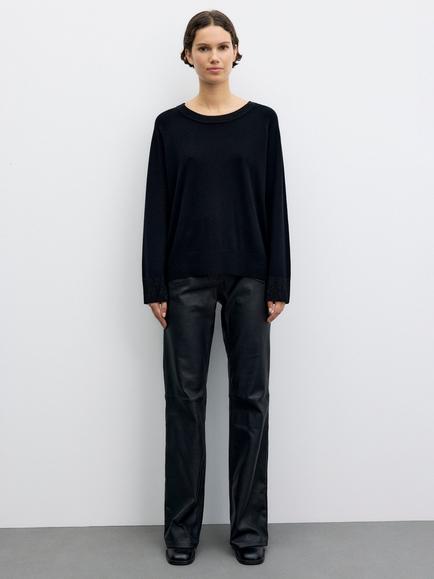 Gerard Darel Reia Pure Wool Oversized Boat Neck Jumper, Black - view 2, Black