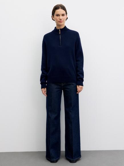 Gerard Darel Rhia Pure Cashmere Half Zip Jumper, Navy - view 2, Navy