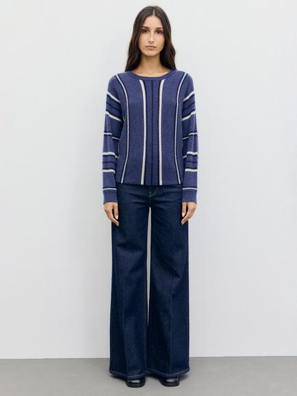 Gerard Darel Ricki Pure Cashmere Striped Jumper, Blue/Multi - view 2, Blue/Multi