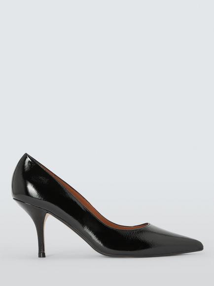 John Lewis Adrianna Patent Leather Stiletto Heel Court Shoes, Black, Black