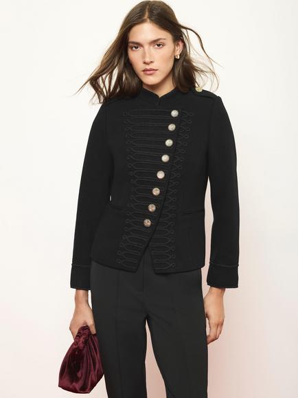 Mint Velvet Wool Rich Button Detail Jacket, Black, Black