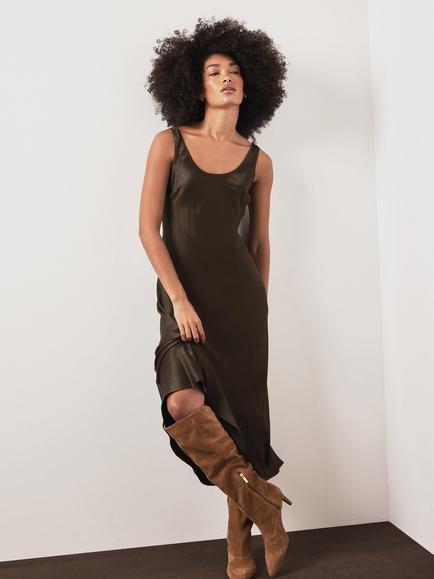 Mint Velvet 2-in-1 Jumper & Midi Dress, Green Khaki - view 2, Green Khaki