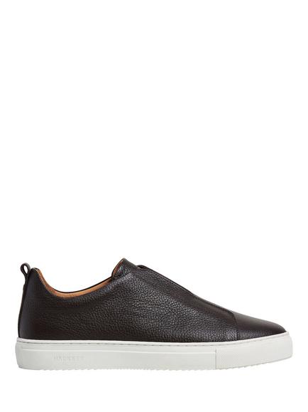 Hackett London Vision Pebble Leather Slip On Trainers, Chocolate Brown