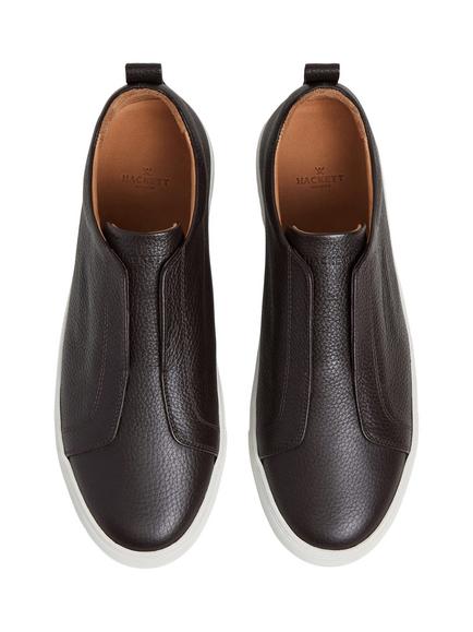 Hackett London Vision Pebble Leather Slip On Trainers - view 2, Chocolate Brown